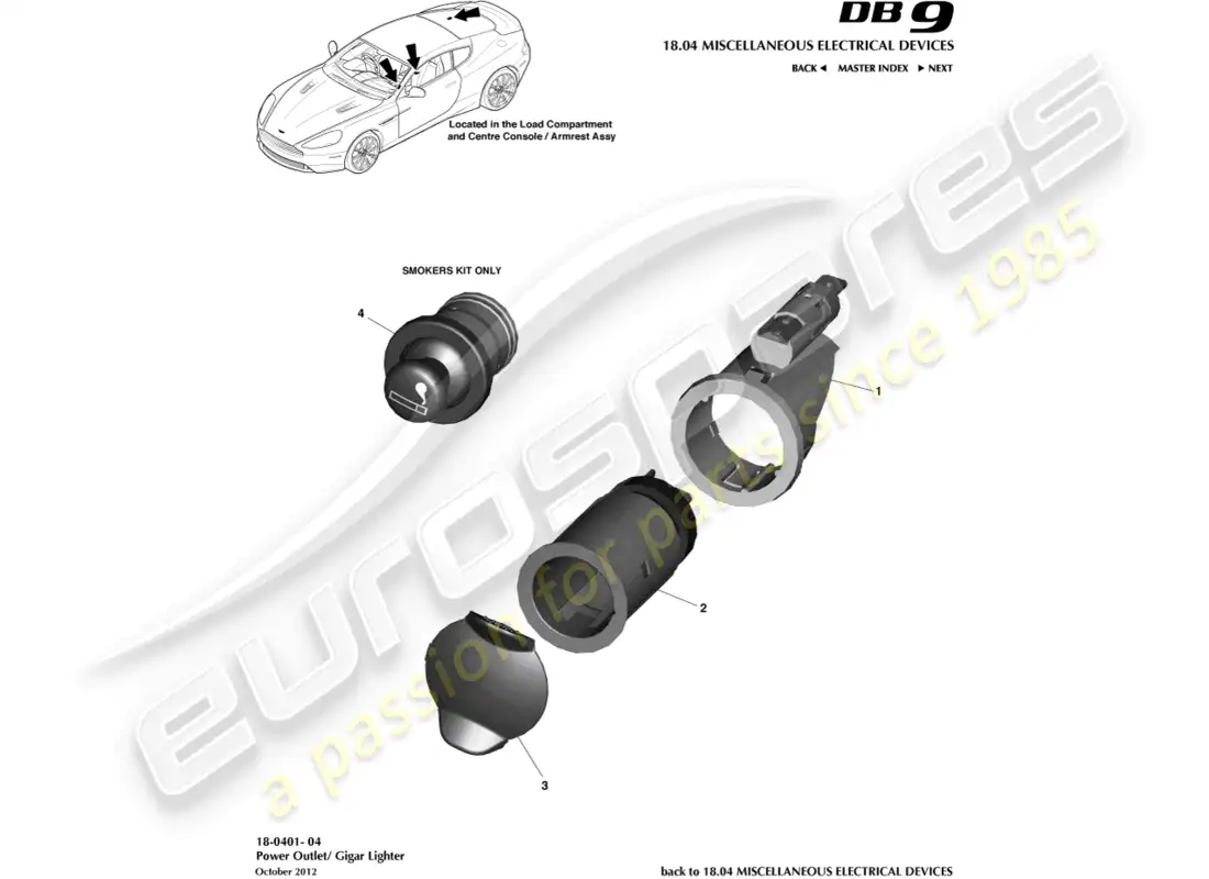 aston martin db9 (2016) toma de energía diagrama de piezas