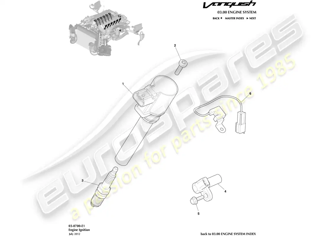 aston martin vanquish (2017) encendido diagrama de piezas