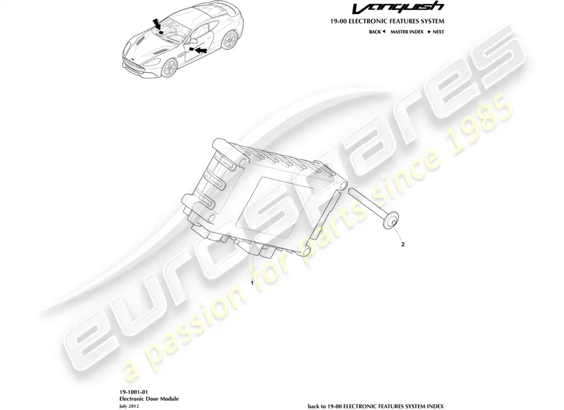 aston martin vanquish (2017) módulo de puerta electrónica diagrama de piezas