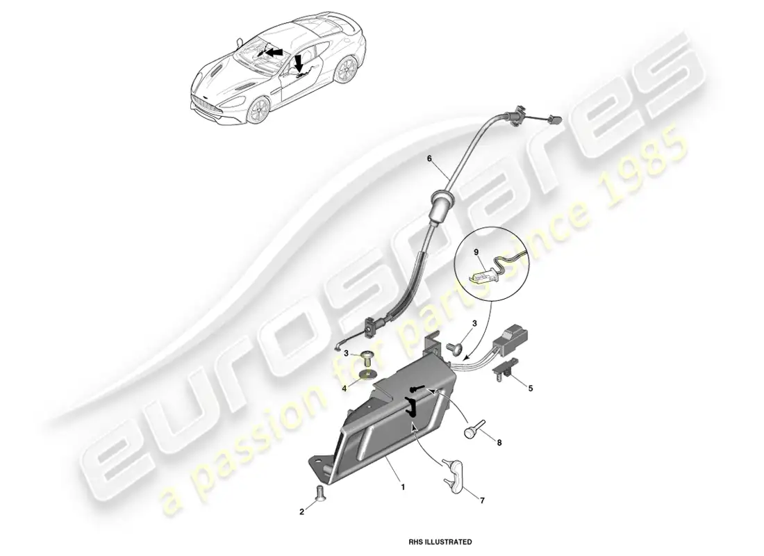 aston martin vanquish (2013) manijas interiores y accionamiento diagrama de piezas