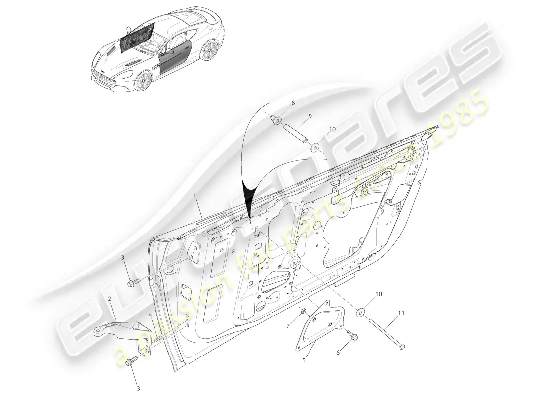 aston martin vanquish (2014) montaje de la puerta principal diagrama de piezas