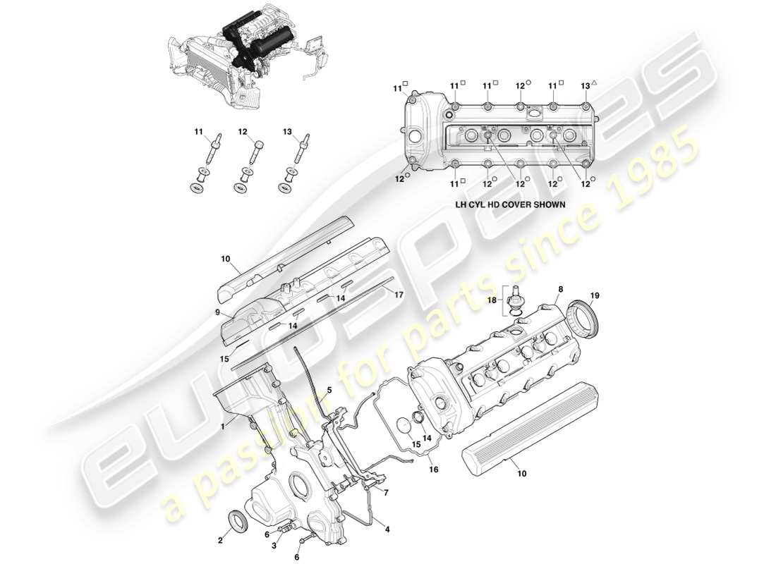aston martin v8 vantage (2005) diagrama de piezas de sellado del motor