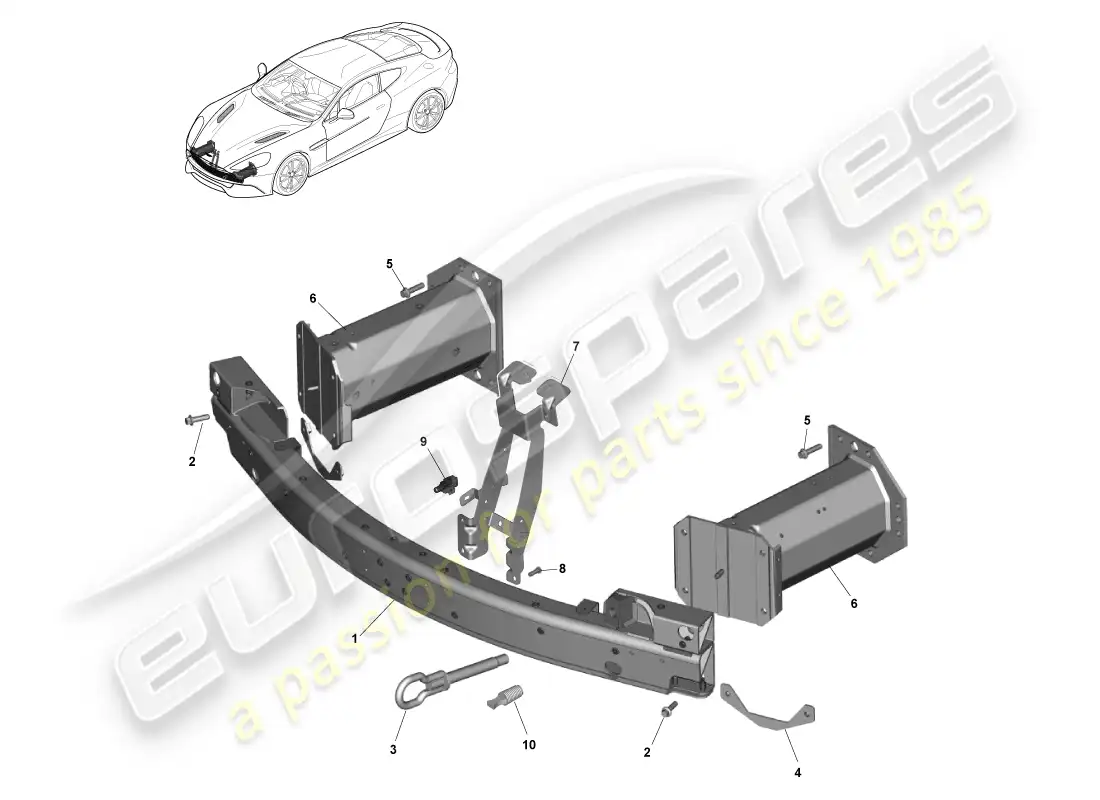 aston martin vanquish (2013) estructura del parachoques delantero, derecho de vía diagrama de piezas