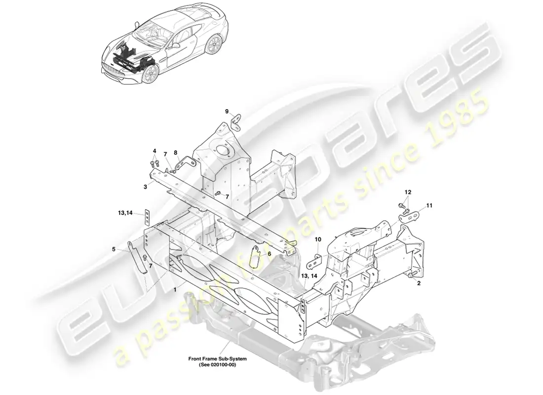 aston martin vanquish (2013) estructura frontal diagrama de piezas