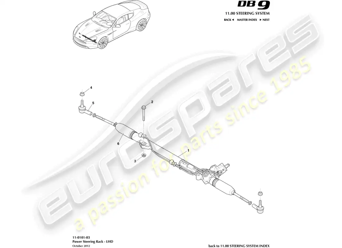 aston martin db9 (2013) cremallera de dirección, lhd diagrama de piezas