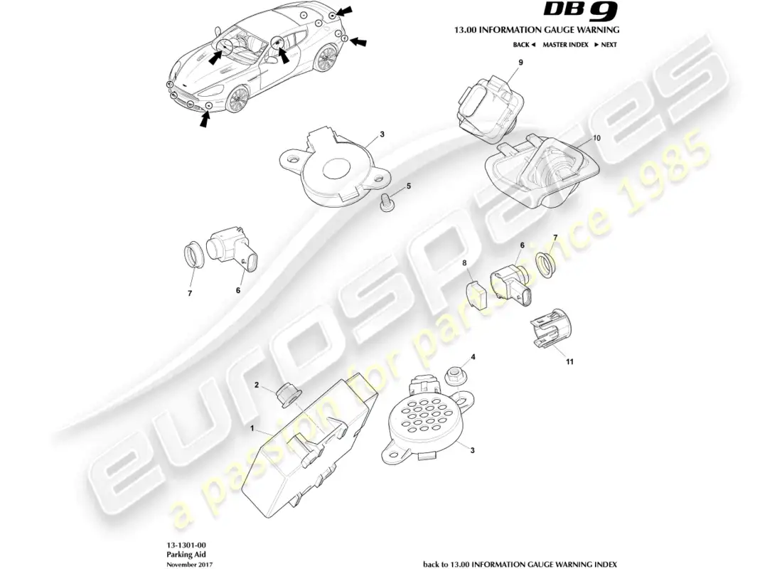 aston martin db9 (2015) ayuda al aparcamiento diagrama de piezas