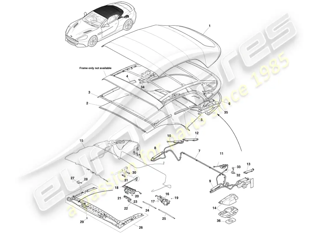 aston martin vanquish (2013) montaje de techo volante diagrama de piezas