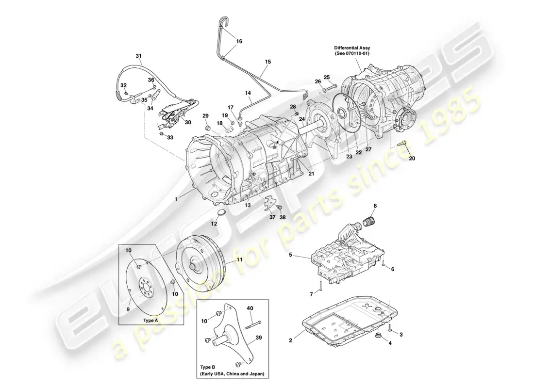aston martin vanquish (2013) transmisión, 6spd diagrama de piezas