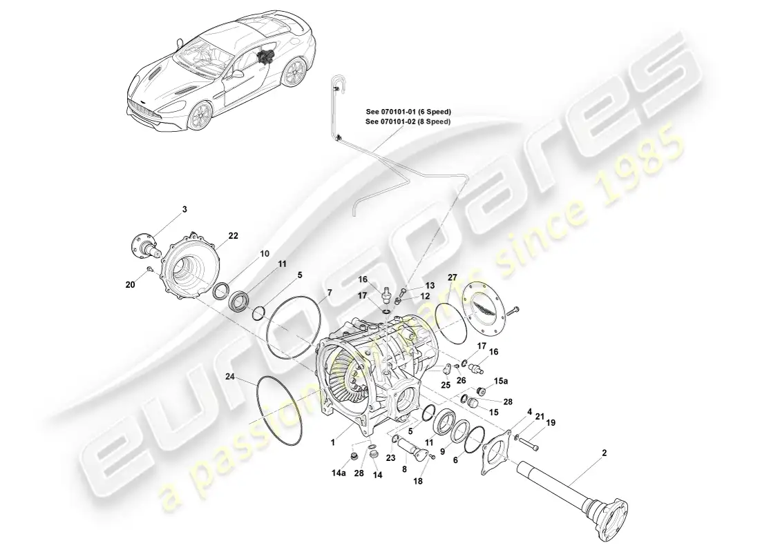 aston martin vanquish (2013) diferencial diagrama de piezas