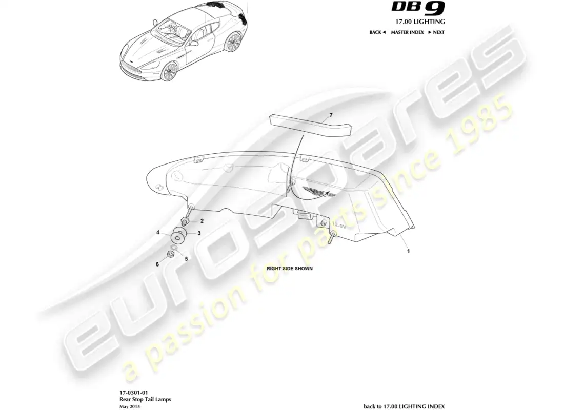 aston martin db9 (2015) luces traseras diagrama de piezas