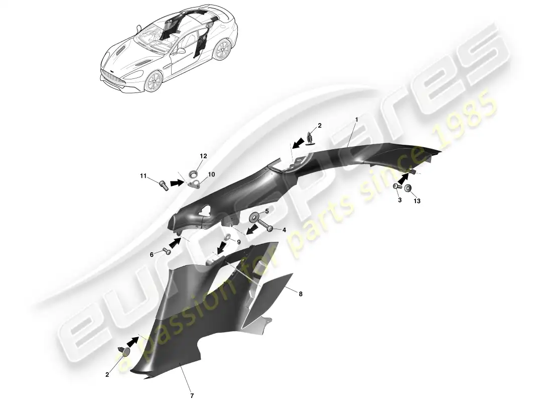 aston martin vanquish (2013) panel embellecedor del cuarto trasero, 2+2 coupé diagrama de piezas