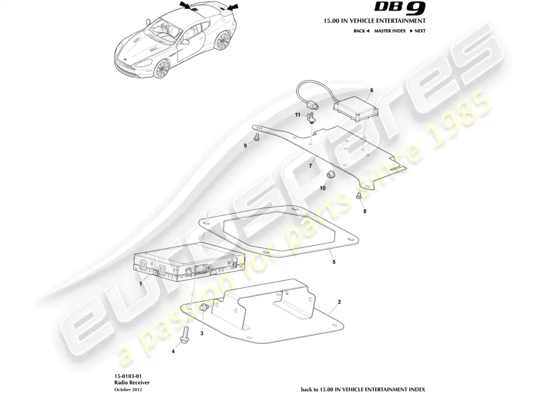 aston martin db9 (2015) receptor de radio diagrama de piezas