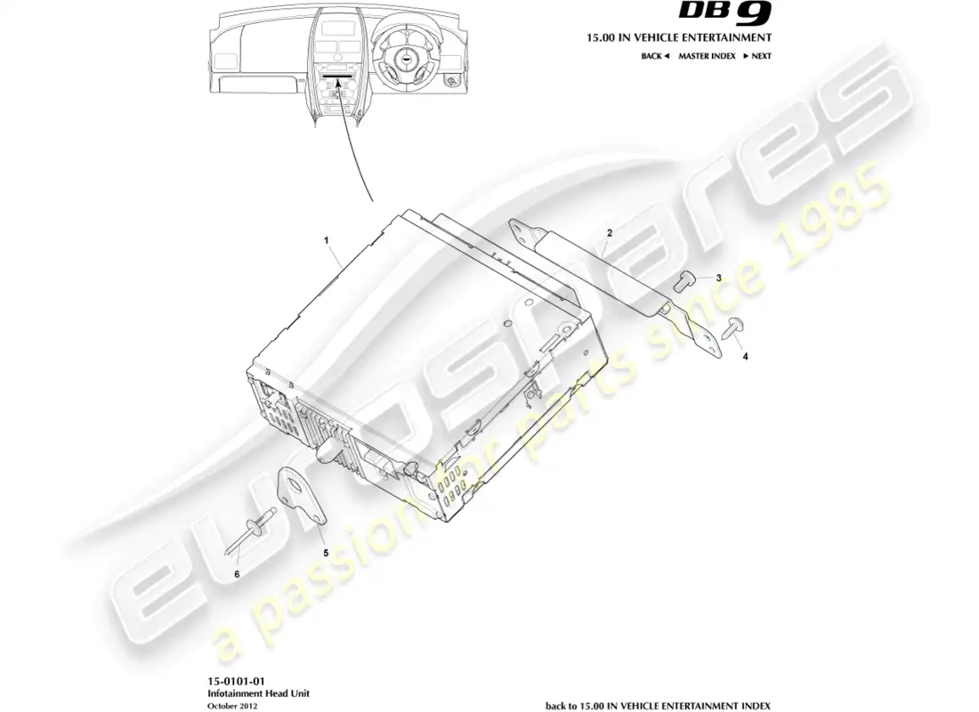 aston martin db9 (2015) unidad principal de infoentretenimiento diagrama de piezas