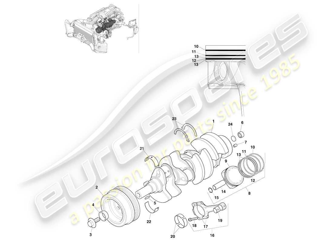 aston martin v8 vantage (2005) diagrama de piezas de conversión de energía
