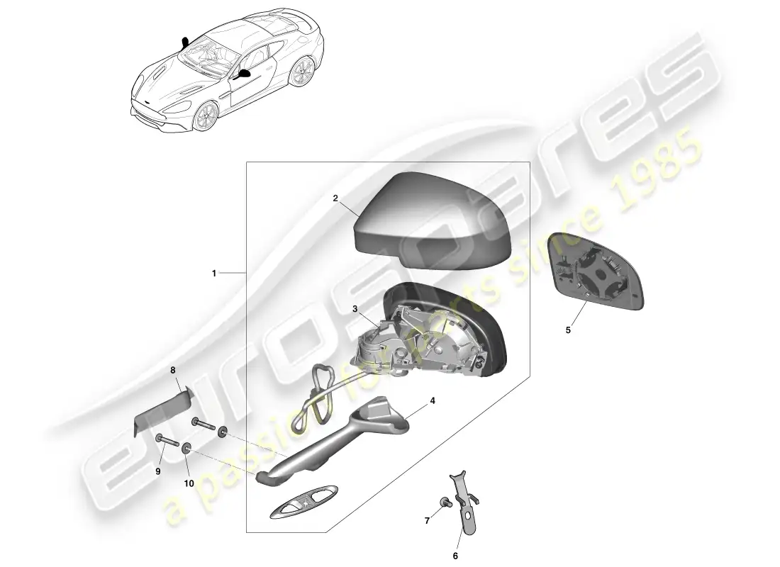 aston martin vanquish (2013) espejos retrovisores exteriores diagrama de piezas