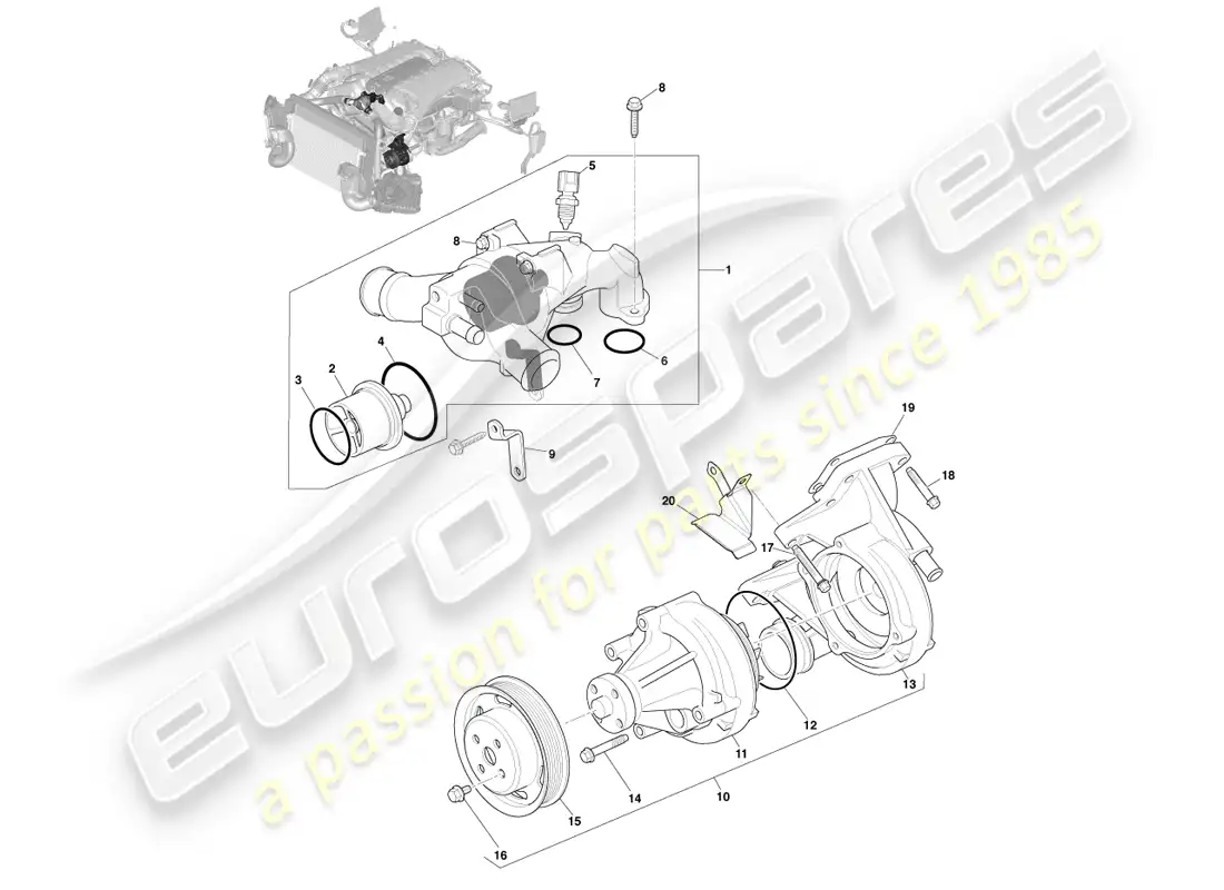aston martin vanquish (2013) refrigeración del motor diagrama de piezas