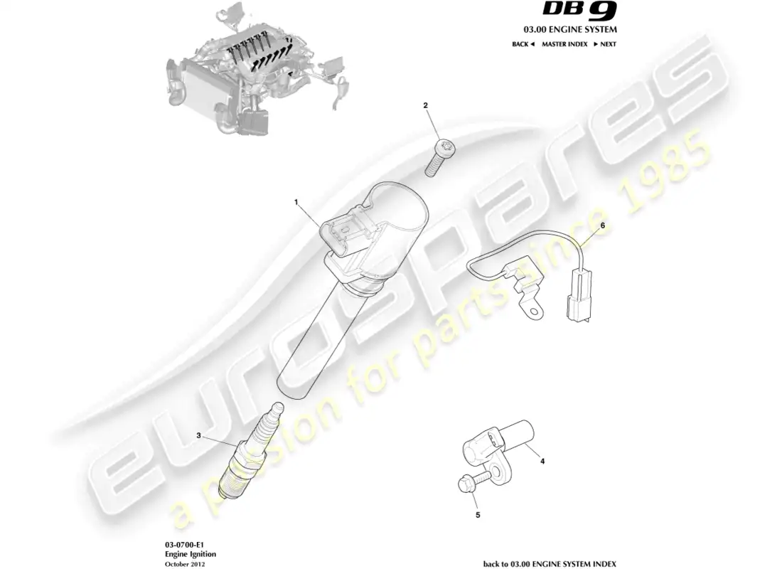 aston martin db9 (2013) encendido diagrama de piezas