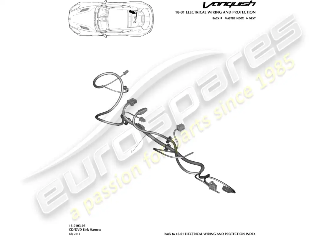 aston martin vanquish (2016) arnés de enlace de cd/dvd diagrama de piezas