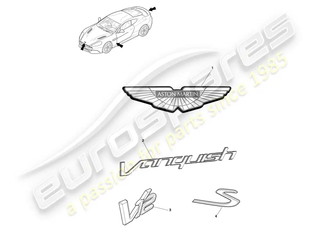 aston martin vanquish (2013) insignias diagrama de piezas