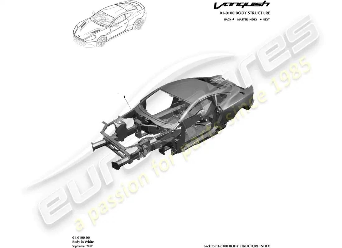 aston martin vanquish (2017) cuerpo en blanco diagrama de piezas
