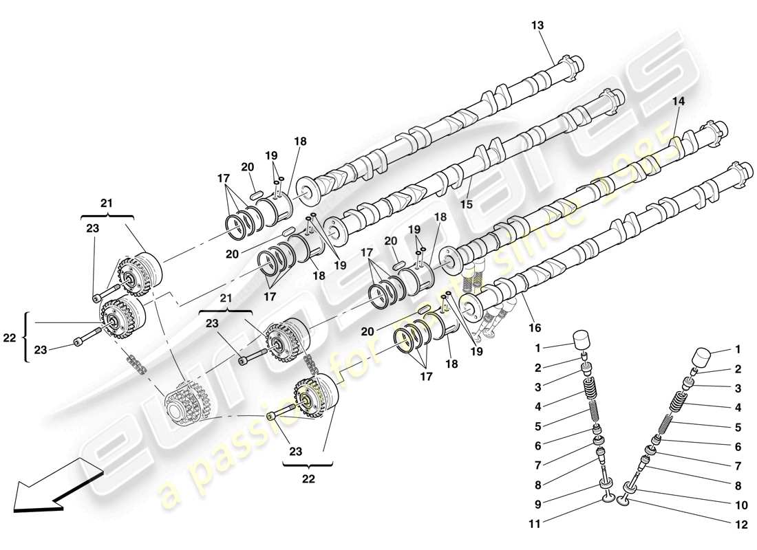 ferrari 599 gtb fiorano (europe) sistema de distribución - taqués y ejes diagrama de piezas