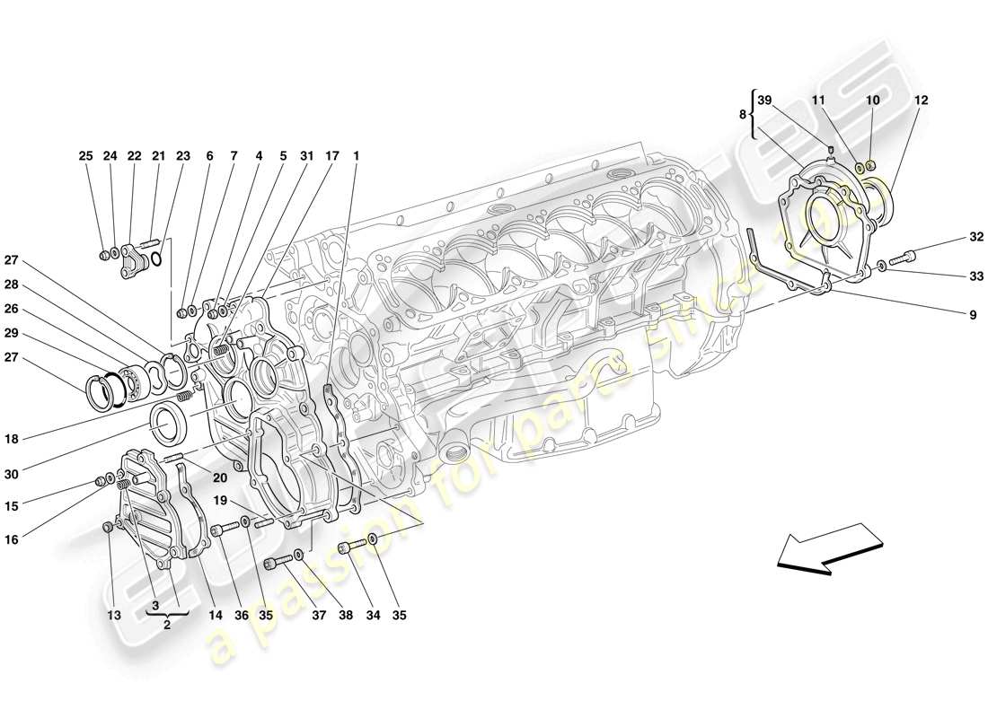 ferrari 612 scaglietti (rhd) cárter - diagrama de piezas de cubiertas