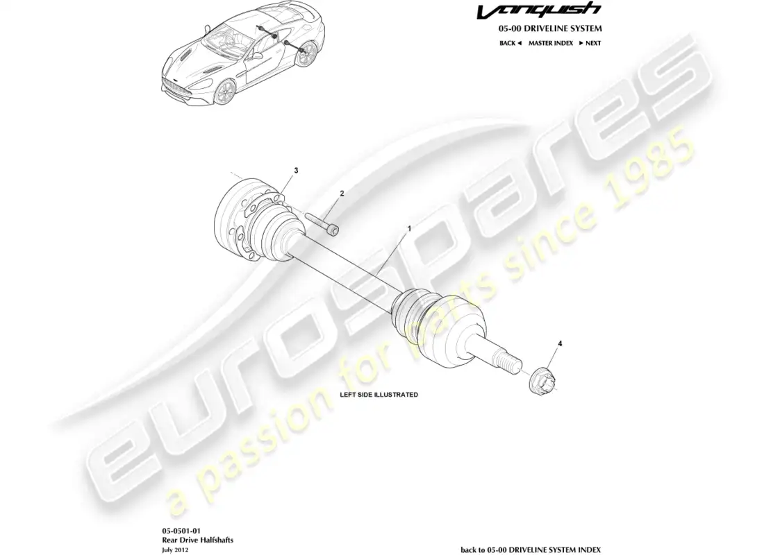 aston martin vanquish (2016) conjunto de semieje trasero diagrama de piezas