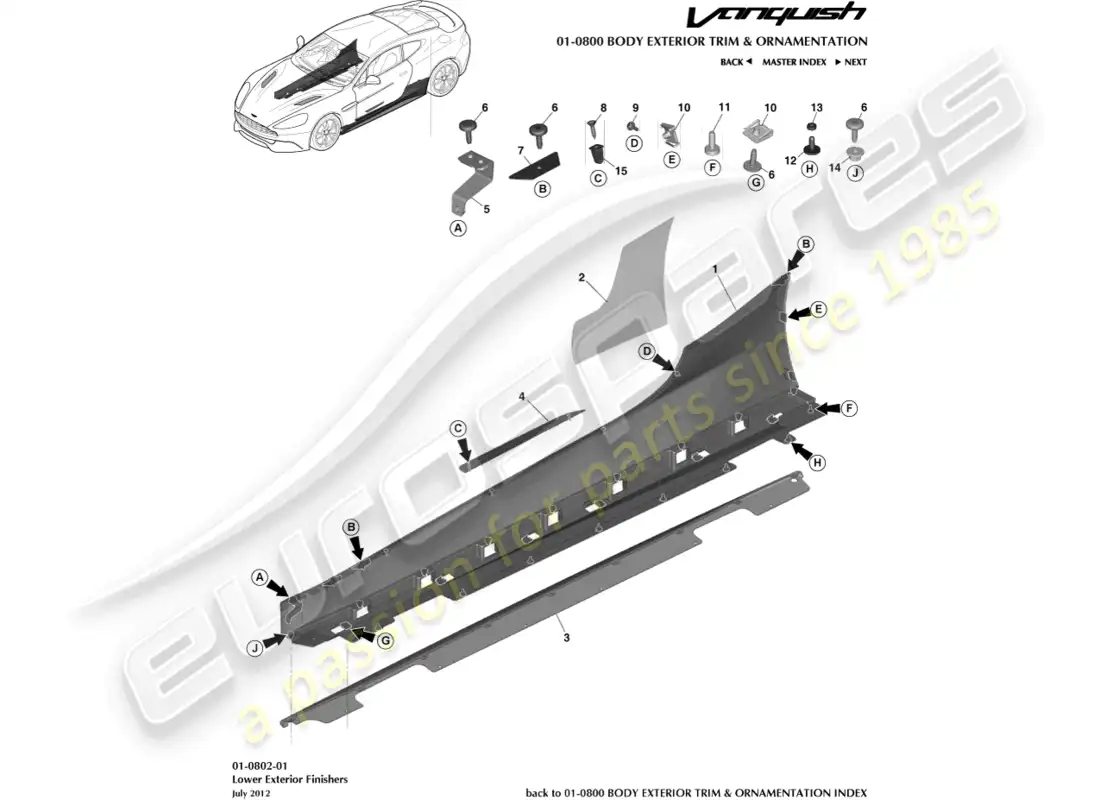 aston martin vanquish (2016) acabados exteriores inferiores diagrama de piezas