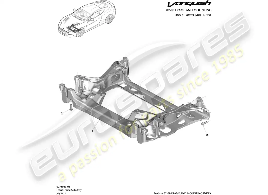 aston martin vanquish (2016) subchasis delantero diagrama de piezas