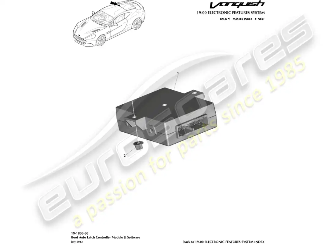 aston martin vanquish (2016) controlador de pestillo de arranque diagrama de piezas