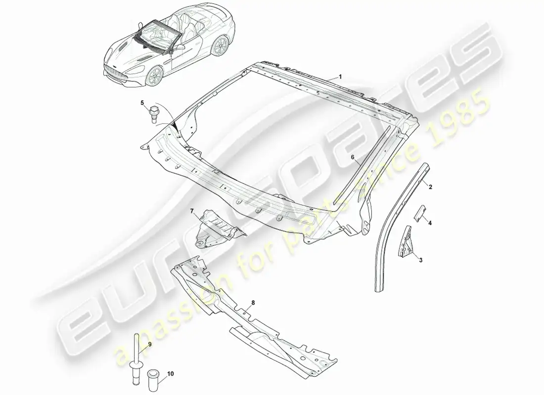 aston martin vanquish (2013) carrocería y capó, volante diagrama de piezas