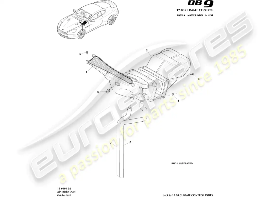 aston martin db9 (2016) componentes de entrada de aire diagrama de piezas