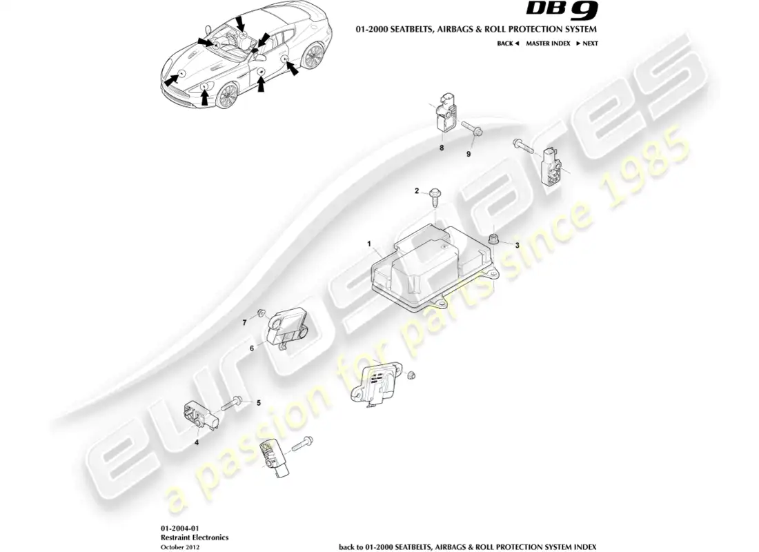 aston martin db9 (2014) electrónica de sujeción diagrama de piezas