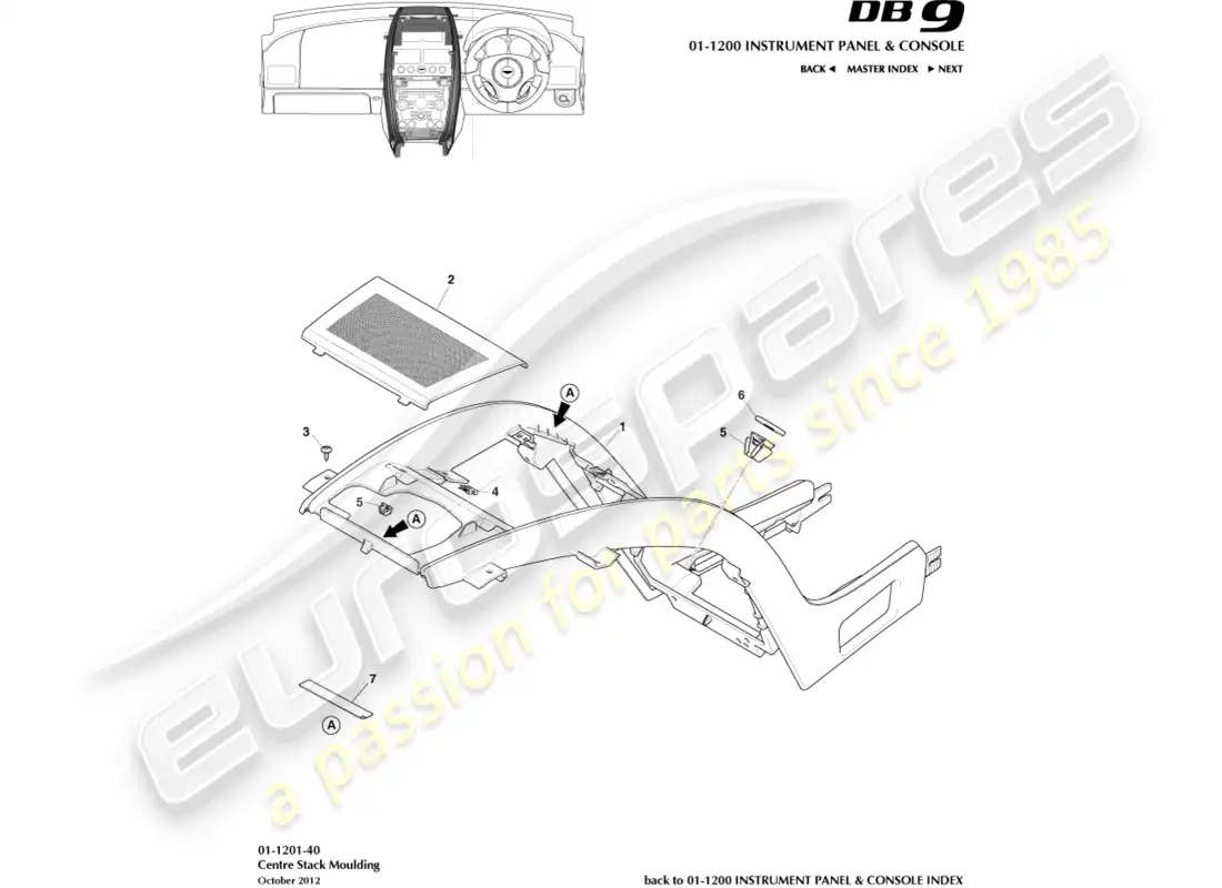 aston martin db9 (2014) moldura central diagrama de piezas