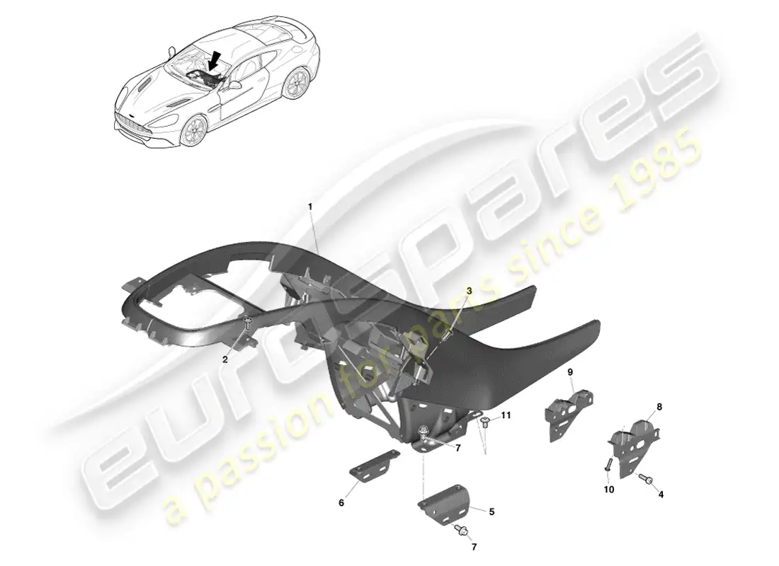 aston martin vanquish (2014) moldura central diagrama de piezas