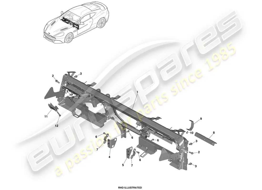 aston martin vanquish (2014) viga transversal ip diagrama de piezas