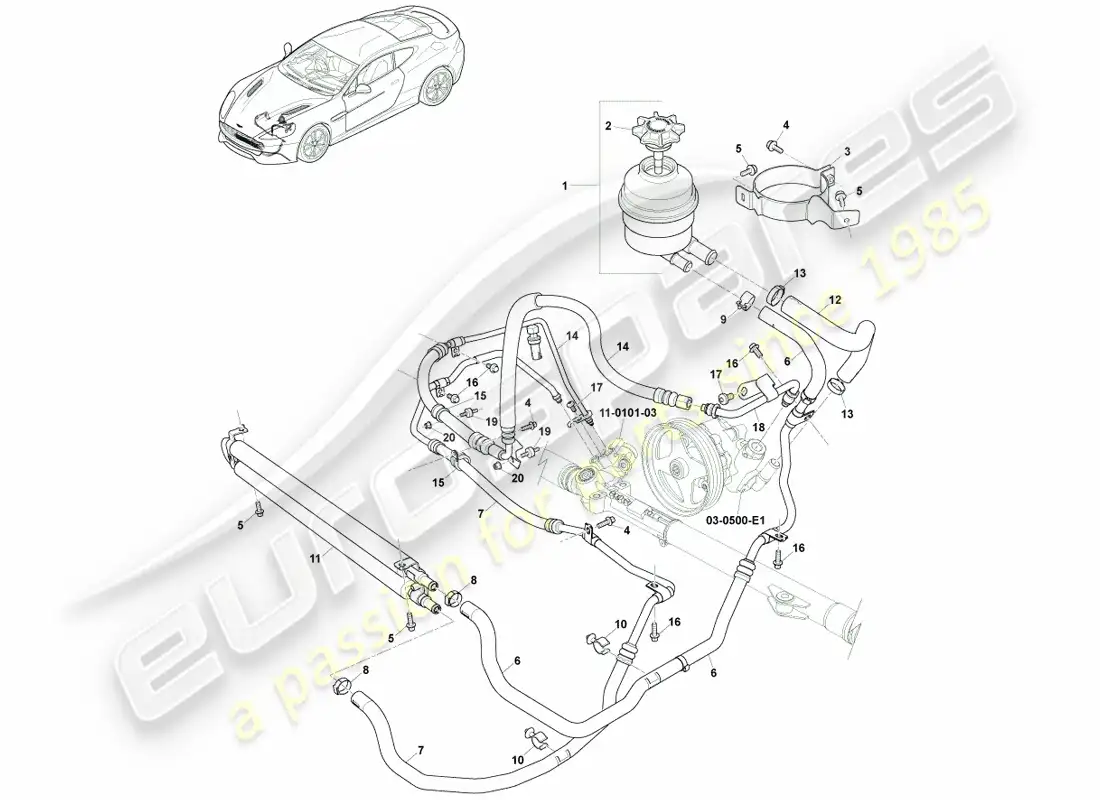 aston martin vanquish (2014) mangueras pas, volante a la derecha 15my en diagrama de piezas