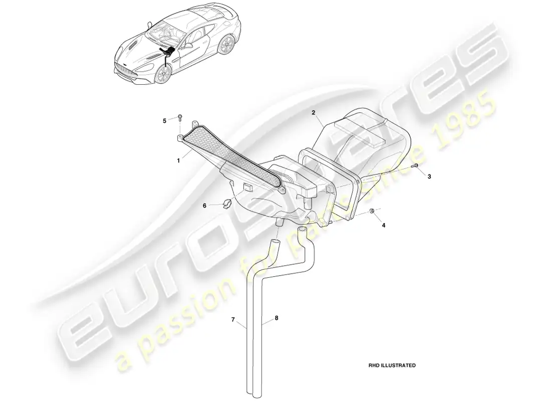 aston martin vanquish (2014) componentes de entrada de aire diagrama de piezas