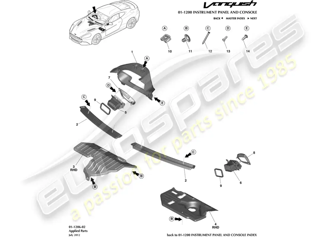 aston martin vanquish (2016) piezas aplicadas diagrama de piezas