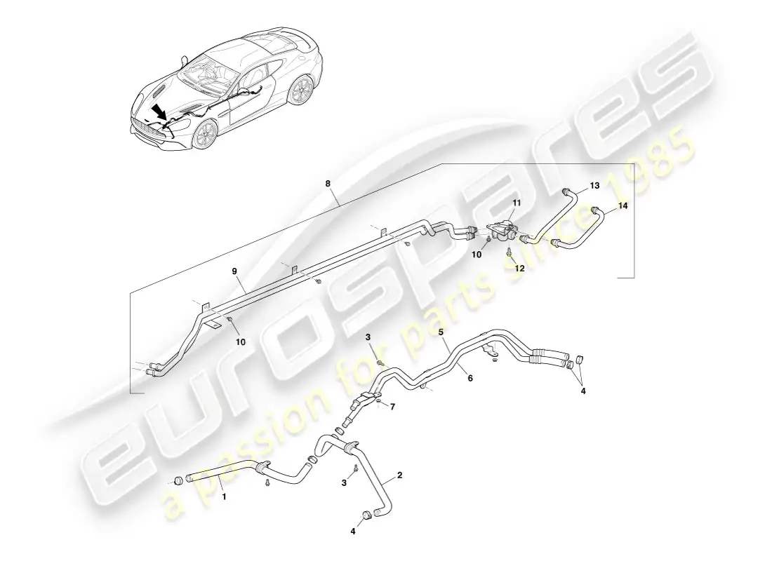 aston martin vanquish (2013) tubos de enfriador de aceite de transmisión diagrama de piezas