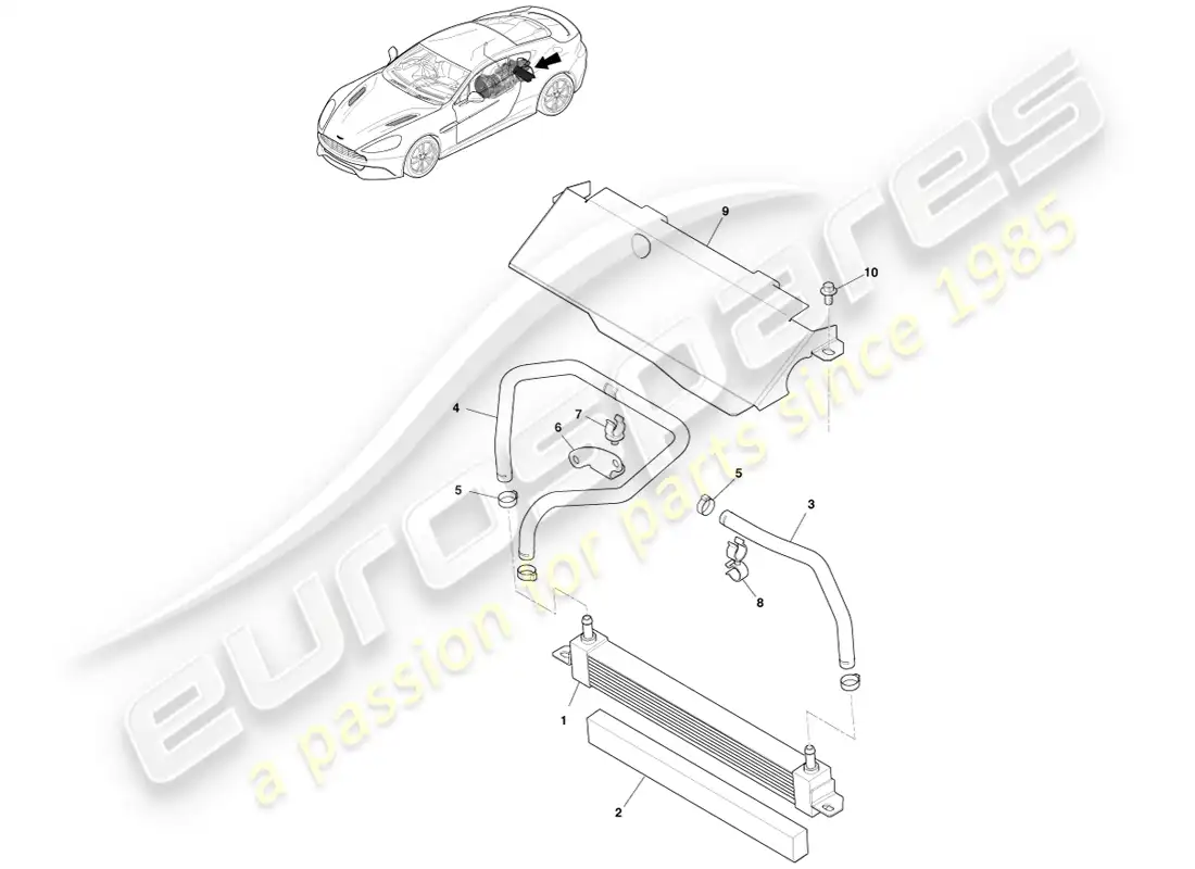 aston martin vanquish (2013) enfriador de aceite de transmisión diagrama de piezas