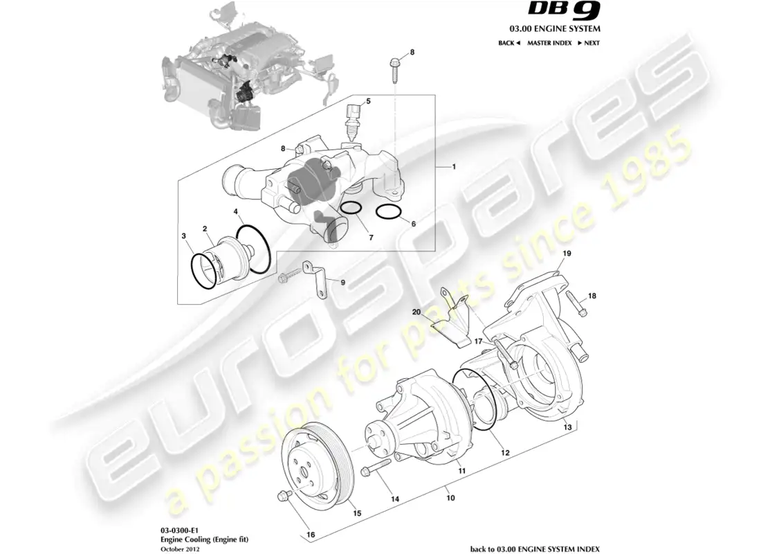 aston martin db9 (2014) refrigeración del motor diagrama de piezas