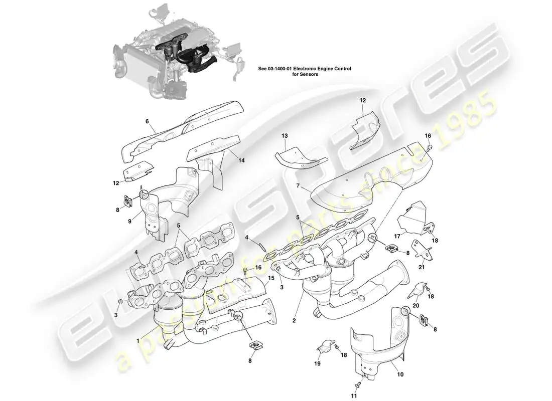 aston martin vanquish (2013) colectores de escape diagrama de piezas