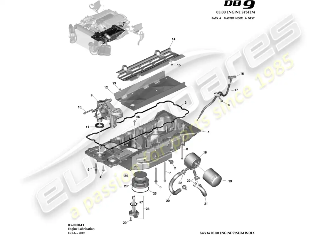 aston martin db9 (2013) diagrama de piezas de lubricación del motor