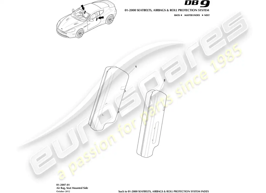 aston martin db9 (2014) airbag lateral delantero diagrama de piezas