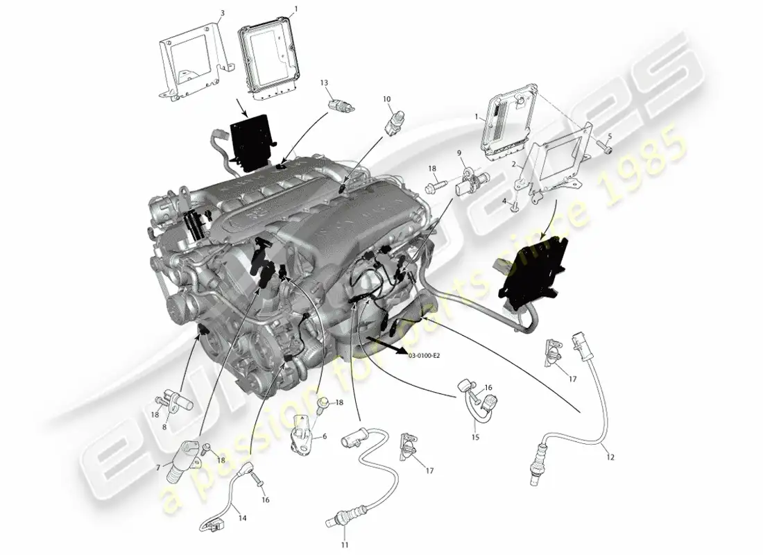 aston martin vanquish (2014) control electrónico del motor, bosch diagrama de piezas