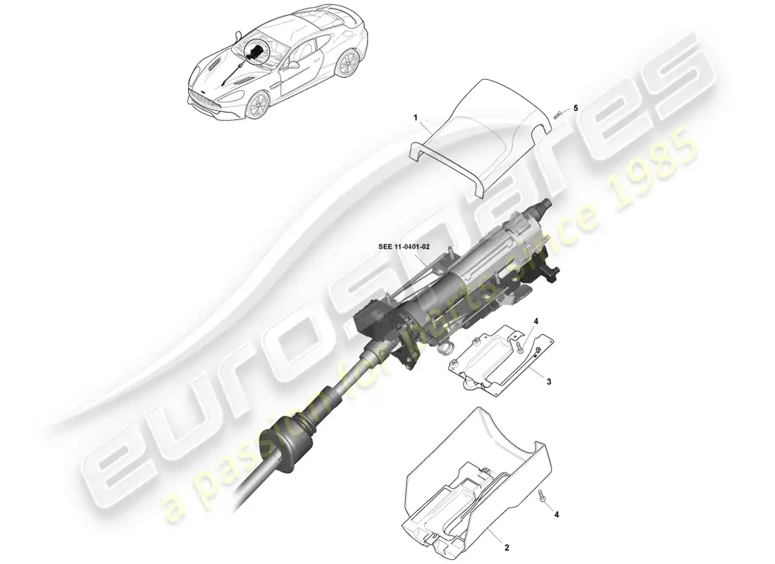 aston martin vanquish (2013) cubierta de columna diagrama de piezas