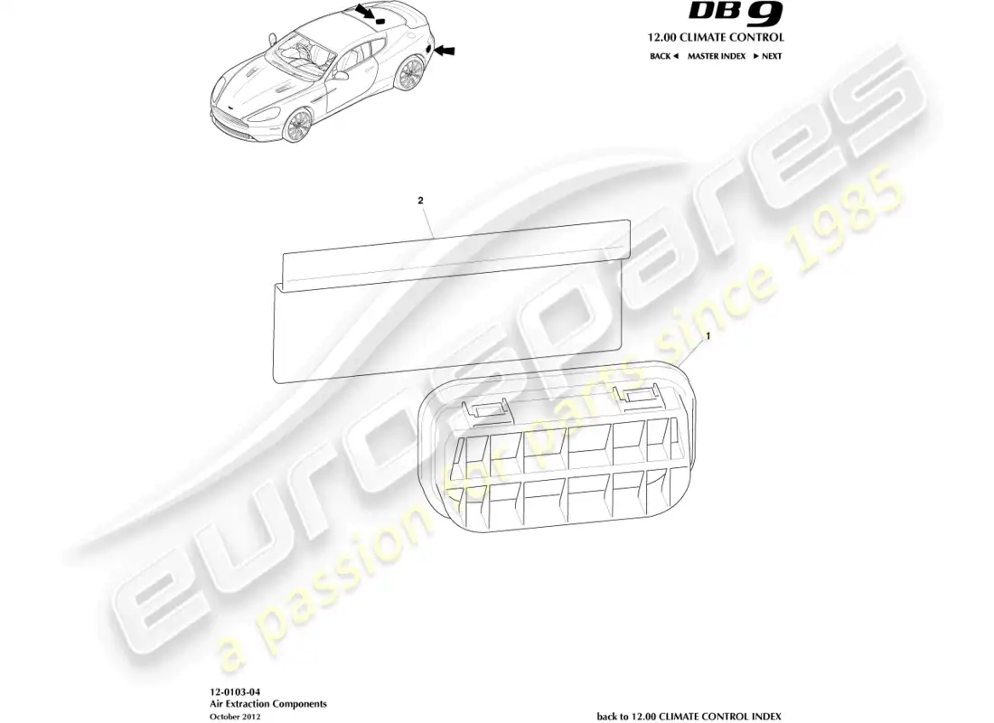 aston martin db9 (2016) componentes de extracción de aire diagrama de piezas