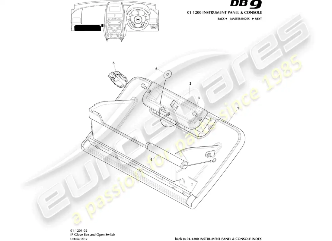 aston martin db9 (2016) interruptor de guantera diagrama de piezas