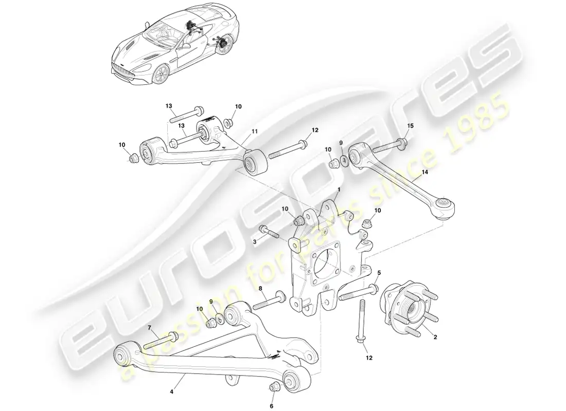 aston martin vanquish (2014) conjunto de suspensión trasera diagrama de piezas